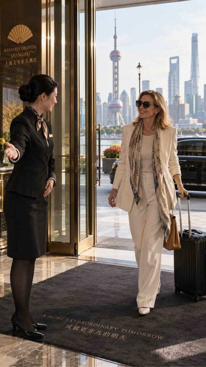 A traveler arriving at a luxury hotel in Shanghai
